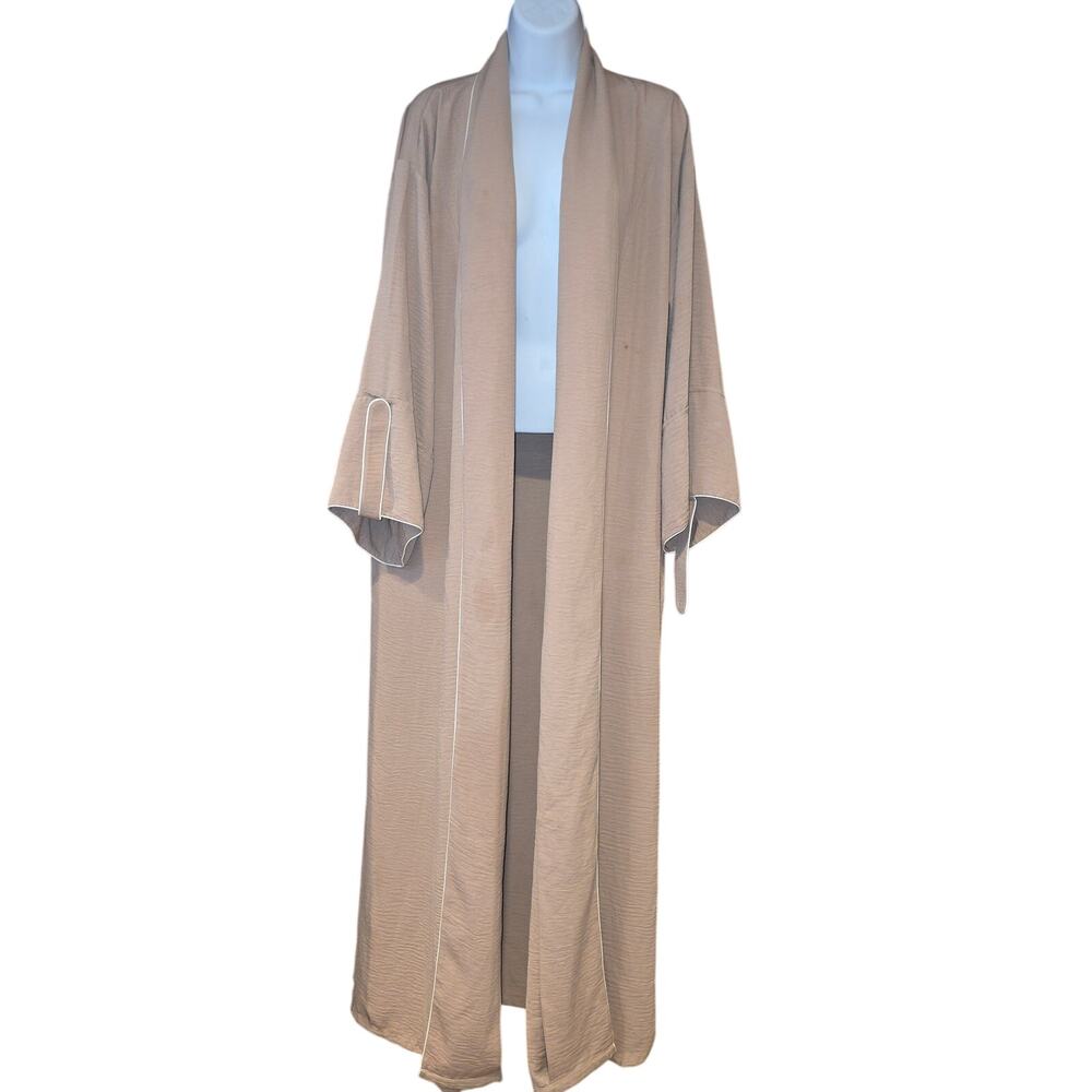 Qabbalah Dubai‎ nude, open front Abaya cardigan with rolled sleeves, OS